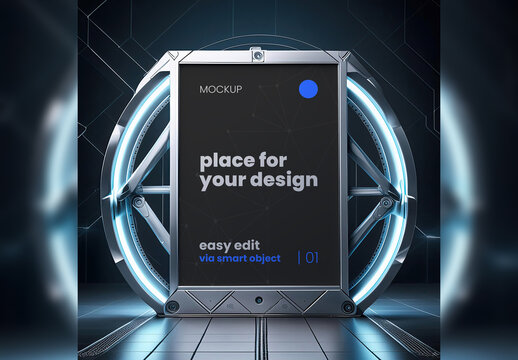 Futuristic Metal Tech Design Poster Frame Mockup Generative Ai