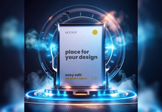 Futuristic Metal Tech Smoke Steam Design Poster Frame Mockup Generative Ai