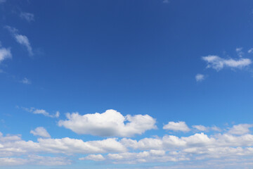panorama of blue sky with white clouds and space for text