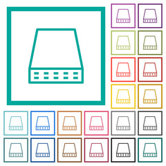 Computer data storage outline flat color icons with quadrant frames