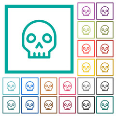 Skull outline flat color icons with quadrant frames