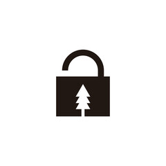 padlock, tree geometric symbol simple logo vector