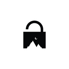 padlock, mountains on night geometric symbol simple logo vector