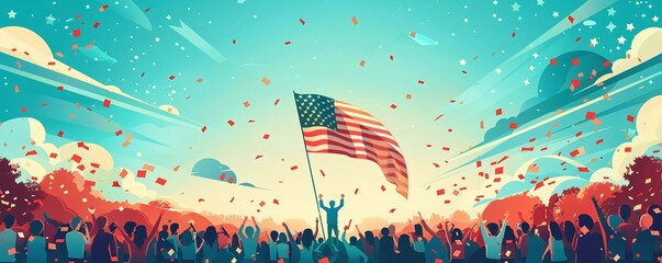 Create an image of a flagraising ceremony on Independence Day