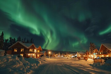majestic aurora borealis dancing above peaceful small town breathtaking northern lights display