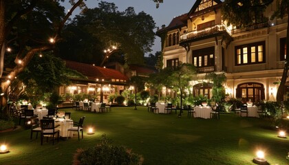 Elegant candlelit dinner table setting at night for a cozy and romantic ambiance