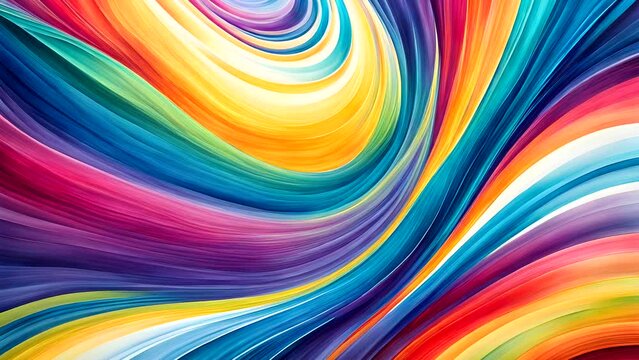 A colorful painting with a rainbow and a swirl. The colors are bright and vibrant, creating a sense of energy and movement. The painting seems to be abstract, with no clear subject or focal point