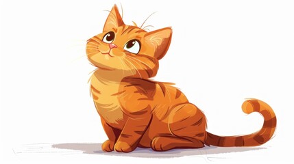 cartoon of a beautiful orange cat on white background