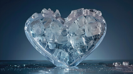 Heart of ice.  Frozen love symbol, concept, generative ai