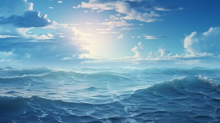 Beautiful Vast Ocean with Waves Under a  Bright Clear Blue Sky