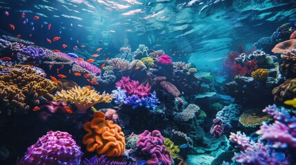 Vibrant underwater coral formation in a tropical ocean environment