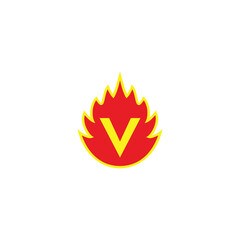 Letter v in fire geometric symbol simple logo vector