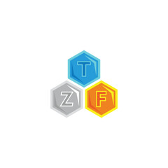 Letter T Z F hexagons, colorful geometric symbol simple logo vector