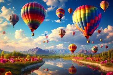 Fototapeta premium Hot air balloons - Generative AI