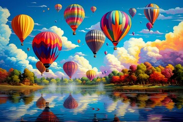 Fototapeta premium Hot air balloons - Generative AI