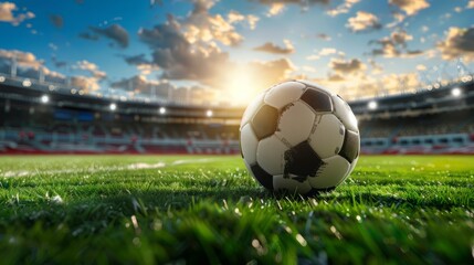 A soccer ball is in the air surrounded by a blue and green swirl of light