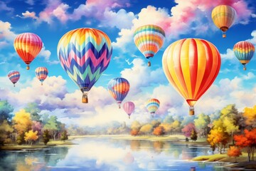 Naklejka premium Hot air balloons - Generative AI