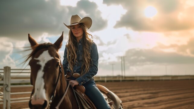 Mulher montada a cavalo