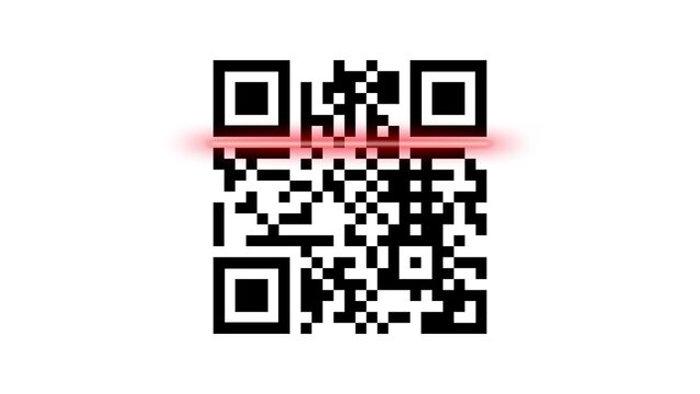 QR code being scanned with a red laser. Seamless looping animation of electronic qr code scanner process with red laser. 3d illustration