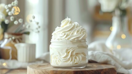 A luxurious body butter jar with a rich, creamy texture