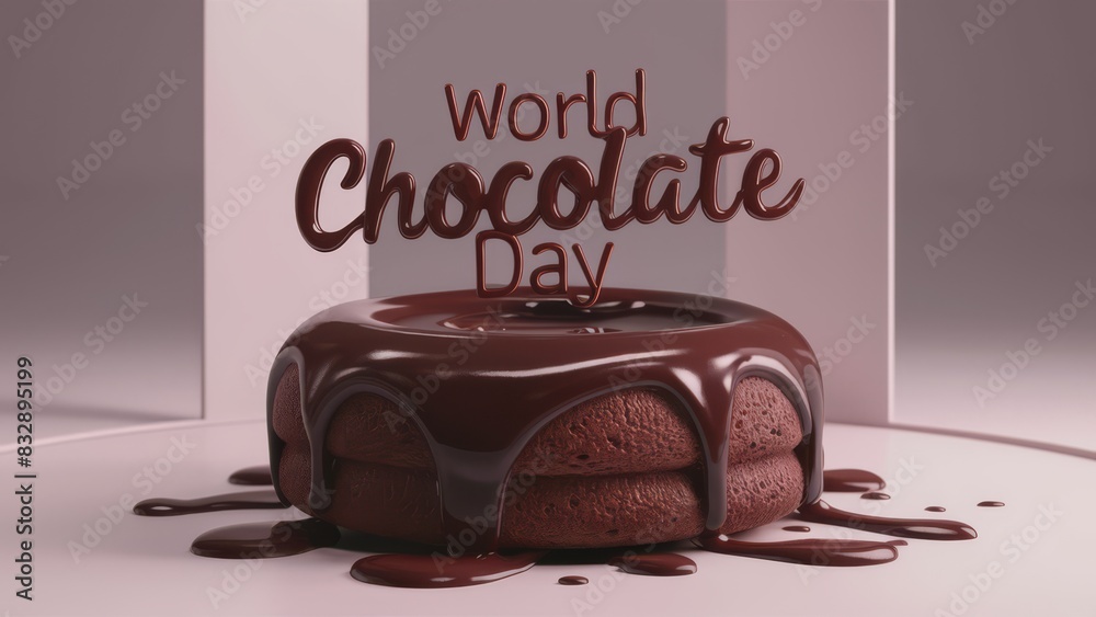 Poster A chocolate cake with the words world chocolate day written on it, AI