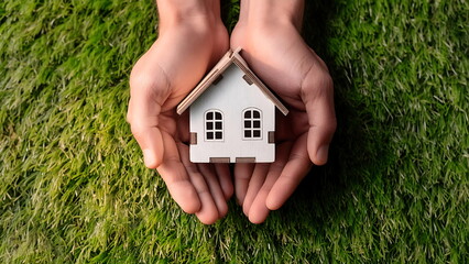 Miniature House in Hands Signifies Real Estate and Home Ownership