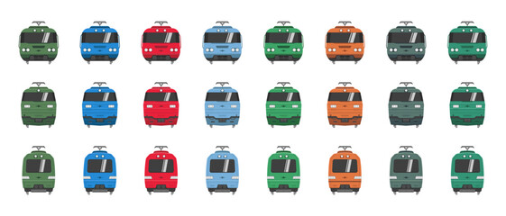 public transport train front view icons cartoon style vector flat illustration © flowerfield