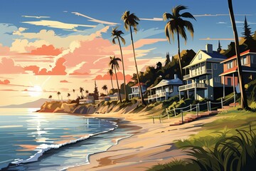 Obraz premium Seaside towns - Generative AI