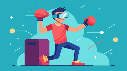 A virtual reality boxing program that adapts to the range of motion and abilities of the user providing a challenging workout while also considering. Vector illustration