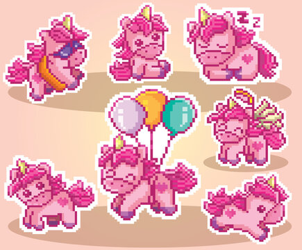 Happy Unicorn Pixel Art Package, Pixel Art, Vector Art, and Happy Unicorns..eps