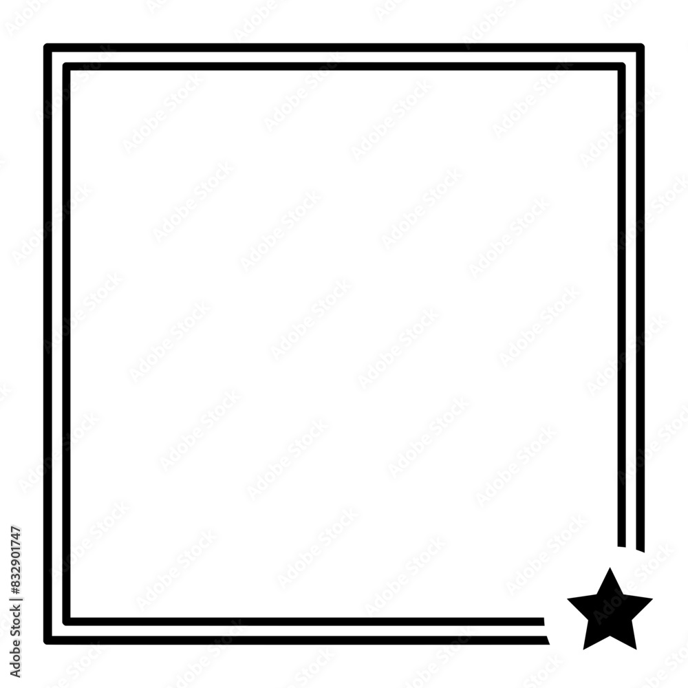 Canvas Prints a simple square frame with a star ornament, isolated on a transparent background - black decorative 