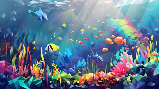 Rainbow Low Poly Vector Background. 