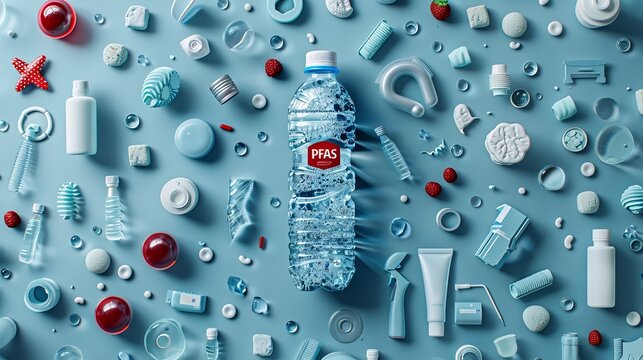 Drinking contaminated water, warning sign PFAS, concept of protection and survival, toxicity, health risk, banner
