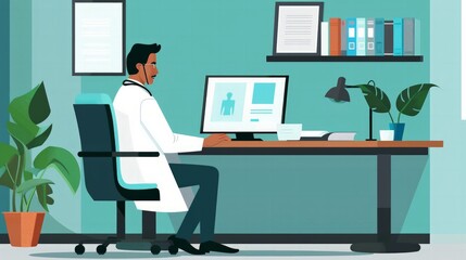 Online Follow-Up Appointment: Depict a follow-up appointment where a doctor checks in with a patient post-treatment,