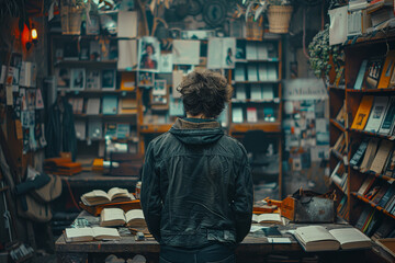 A writer exploring uncharted genres, pushing the boundaries of literary convention to create groundbreaking works. Concept of literary experimentation and innovation. Generative Ai.