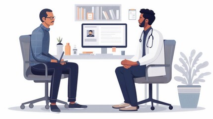 Online Follow-Up Appointment: Depict a follow-up appointment where a doctor checks in with a patient post-treatment,