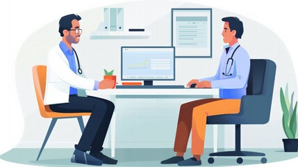 Online Follow-Up Appointment: Depict a follow-up appointment where a doctor checks in with a patient post-treatment,