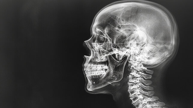 X-ray photograph of a side view of the human head..