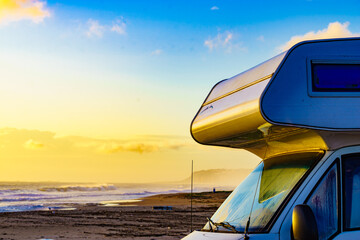 Camper rv on beach seashore