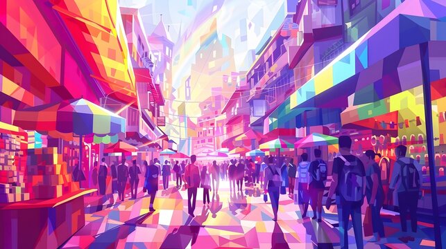 Rainbow Low Poly Vector Background. 