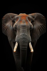 Fototapeta premium Mystic portrait of African Elephant, copy space on right side, Anger, Menacing, Headshot, Close-up View Isolated on black background