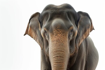 Naklejka premium Mystic portrait of Asian Elephant, copy space on right side, Anger, Menacing, Headshot, Close-up View Isolated on white background