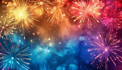 Fototapeta premium Colorful fireworks display lighting up the night sky with vibrant explosions, creating a festive and celebratory atmosphere.