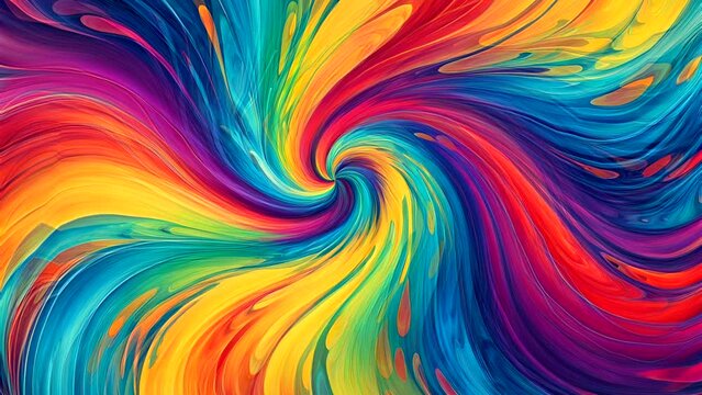 A colorful swirl of paint with a rainbow of colors. The colors are bright and vibrant, creating a sense of energy and excitement. The swirl pattern suggests movement and flow