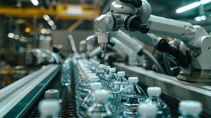 Ecofriendly products minimize environmental impact, with a story of biodegradable packaging innovated by robots, shown in a hightech, closeup shot