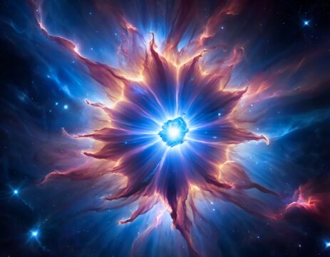 A vibrant illustration of a supernova explosion, radiating energy and matter into the surrounding cosmic space.. AI Generation