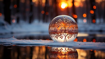 Beautiful Christmas decoration with a snowy glass