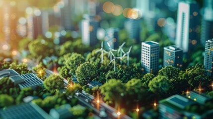 Sustainability emphasizes using resources efficiently for longterm balance, with a closeup shot focusing on the integration of renewable energy systems and smart technologies