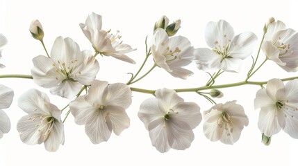 Isolated white flowers stalk on a white background
