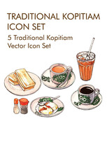 Traditional kopitiam logo vector Icon set